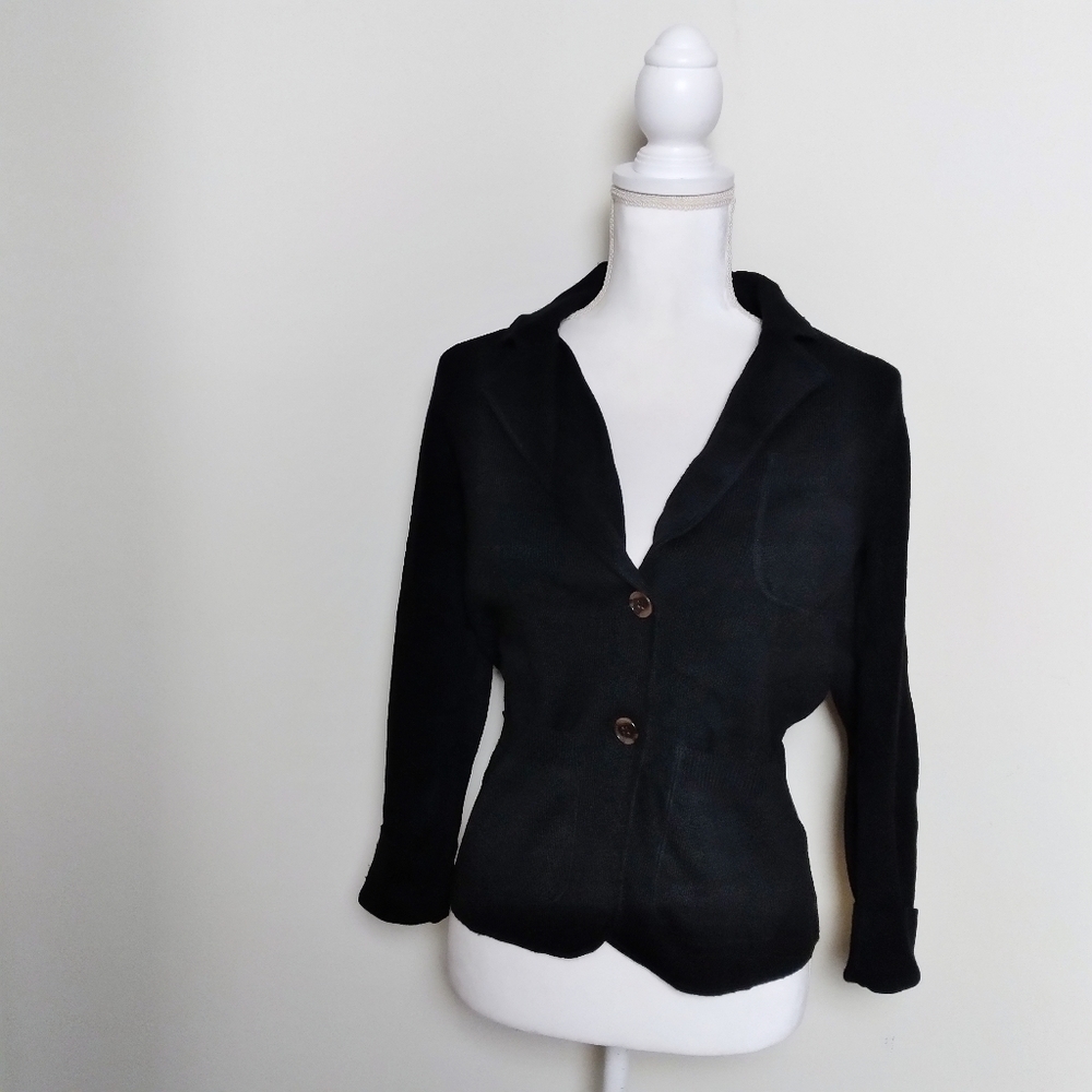 M Magaschoni Black Wool Blend Button Up Cardigan